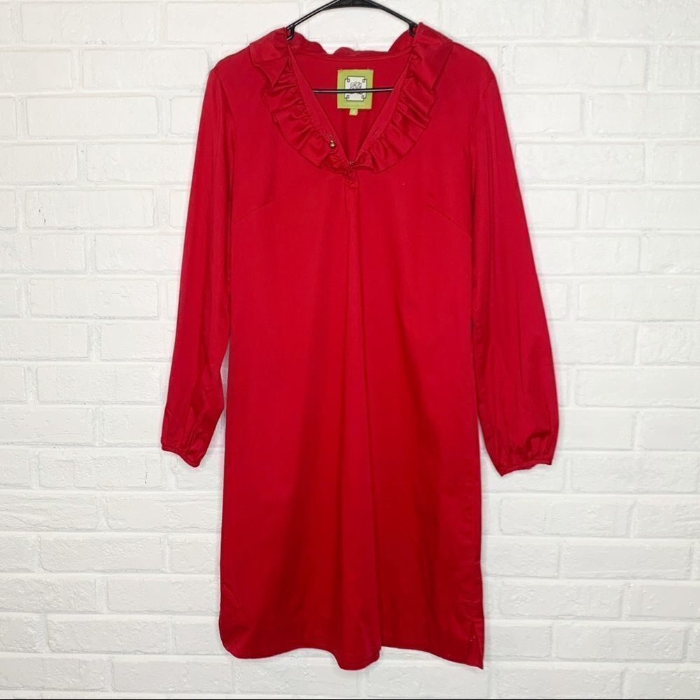 Elizabeth‎ McKay red ruffle long sleeve dress sz 6